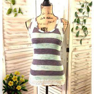 🌺Knit Lace Striped Halter Top